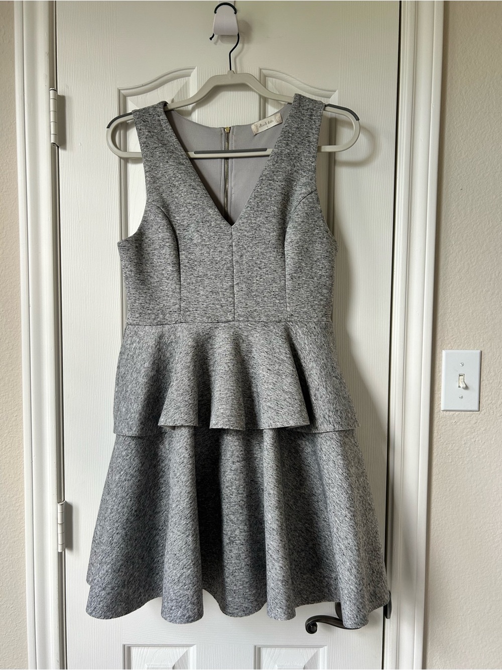Altar’s State Gray Peplum V-Neck Dress Size L